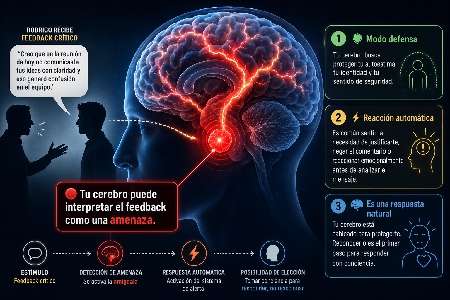 Visualización detallada de la respuesta cerebral de Rodrigo al feedback crítico