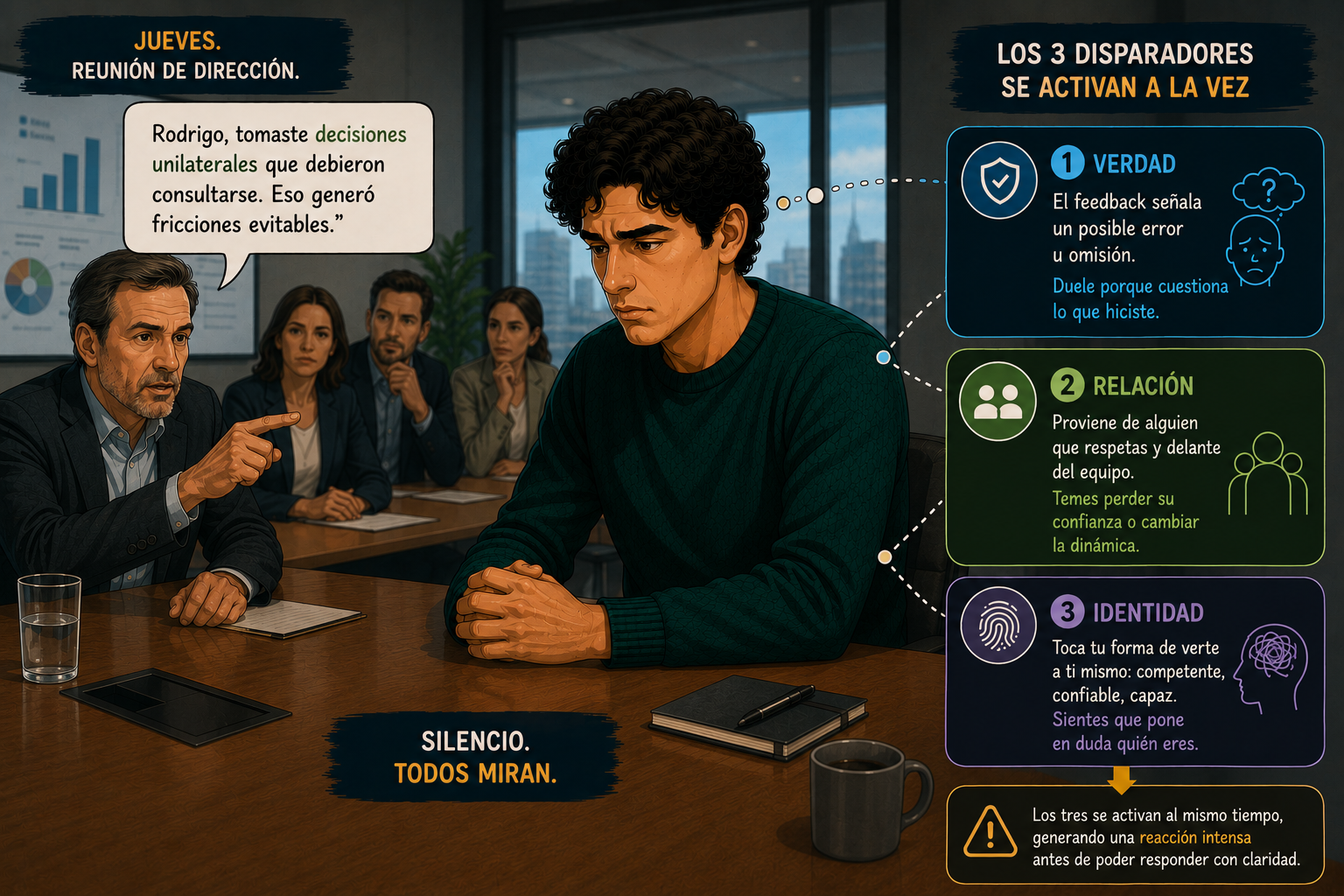 Rodrigo recibe feedback en la reunión de dirección del jueves